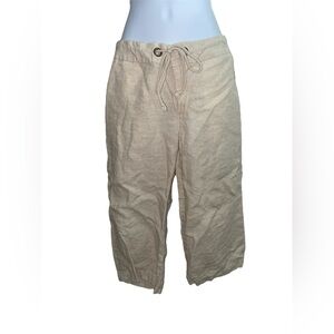 vintage beige linen wide leg capris